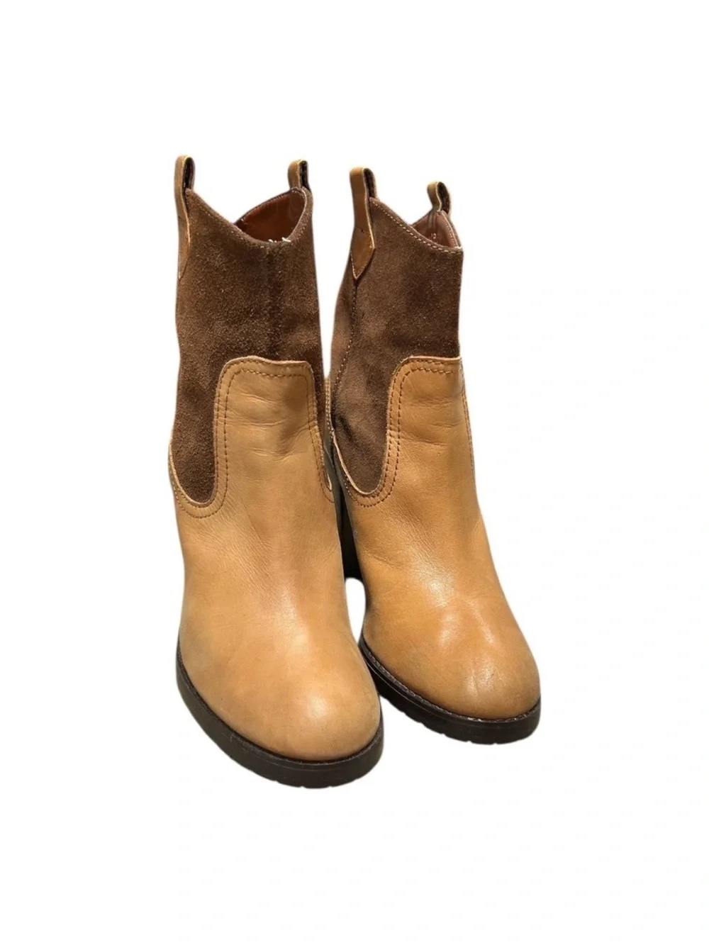 Y2K Lauren Ralph Lauren Women's Tan Suede Mix Western Ankle Boots Size 7B